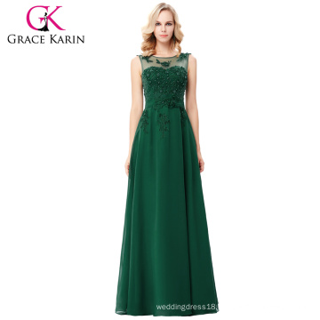 Grace Karin Sleeveless V-Back Dark Green Chiffon Prom Dress CL007555-8